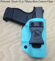 Glock 43 IWB holster, Tiffany blue carbon fiber