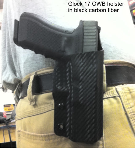 Glock 17 in black carbon fiber Kydex OWB holster
